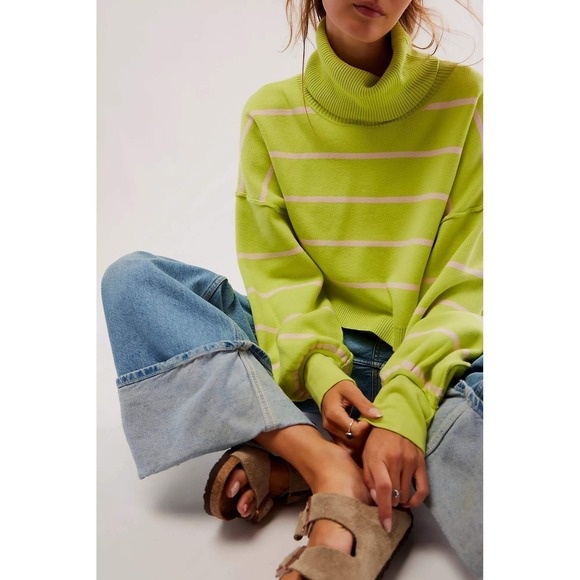 Free People Sweaters - Free People Paulie Sweater Small Lemonade Stripe Turtleneck Cropped OB1751762